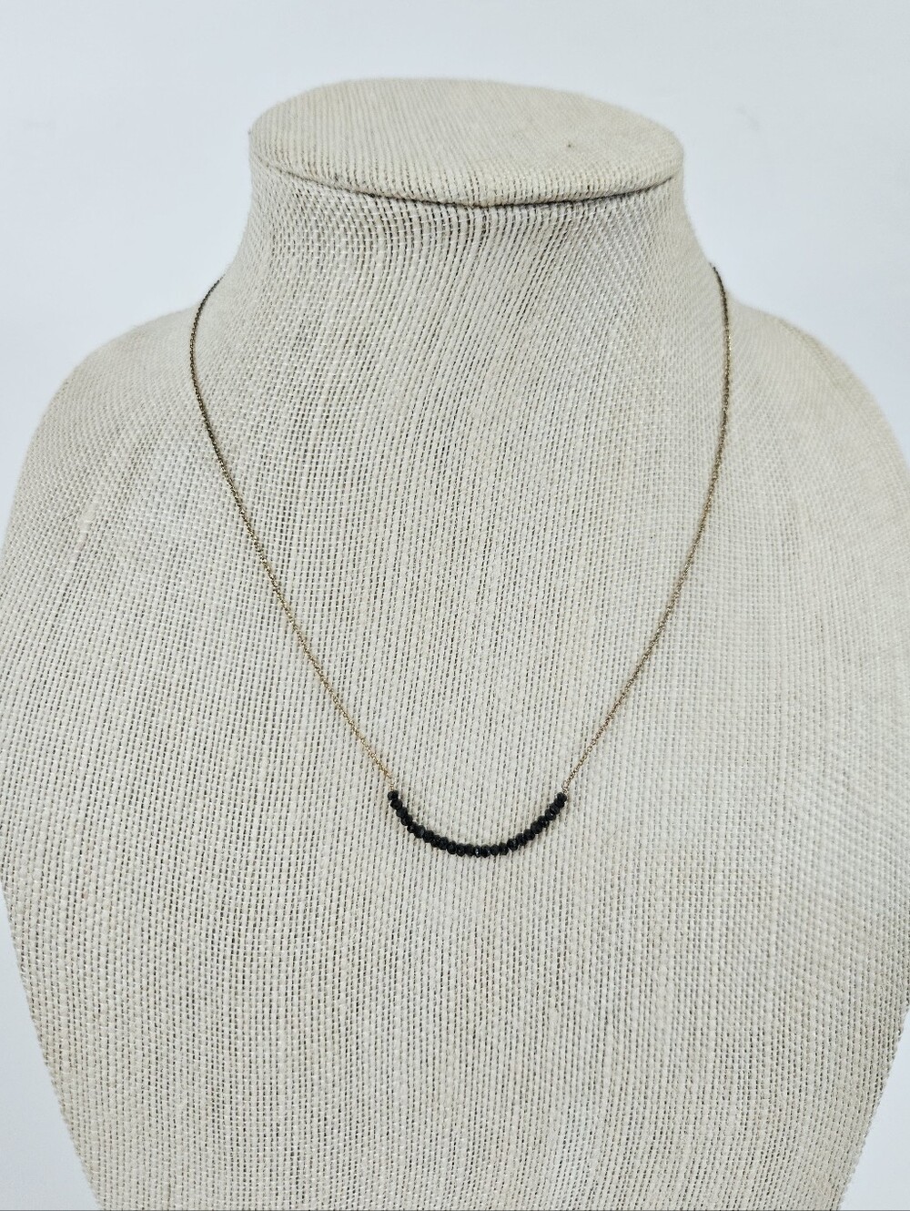 Stella & Dot Retired Vintage Sterling Silver Gold Plated Onyx Stone Bar Necklace